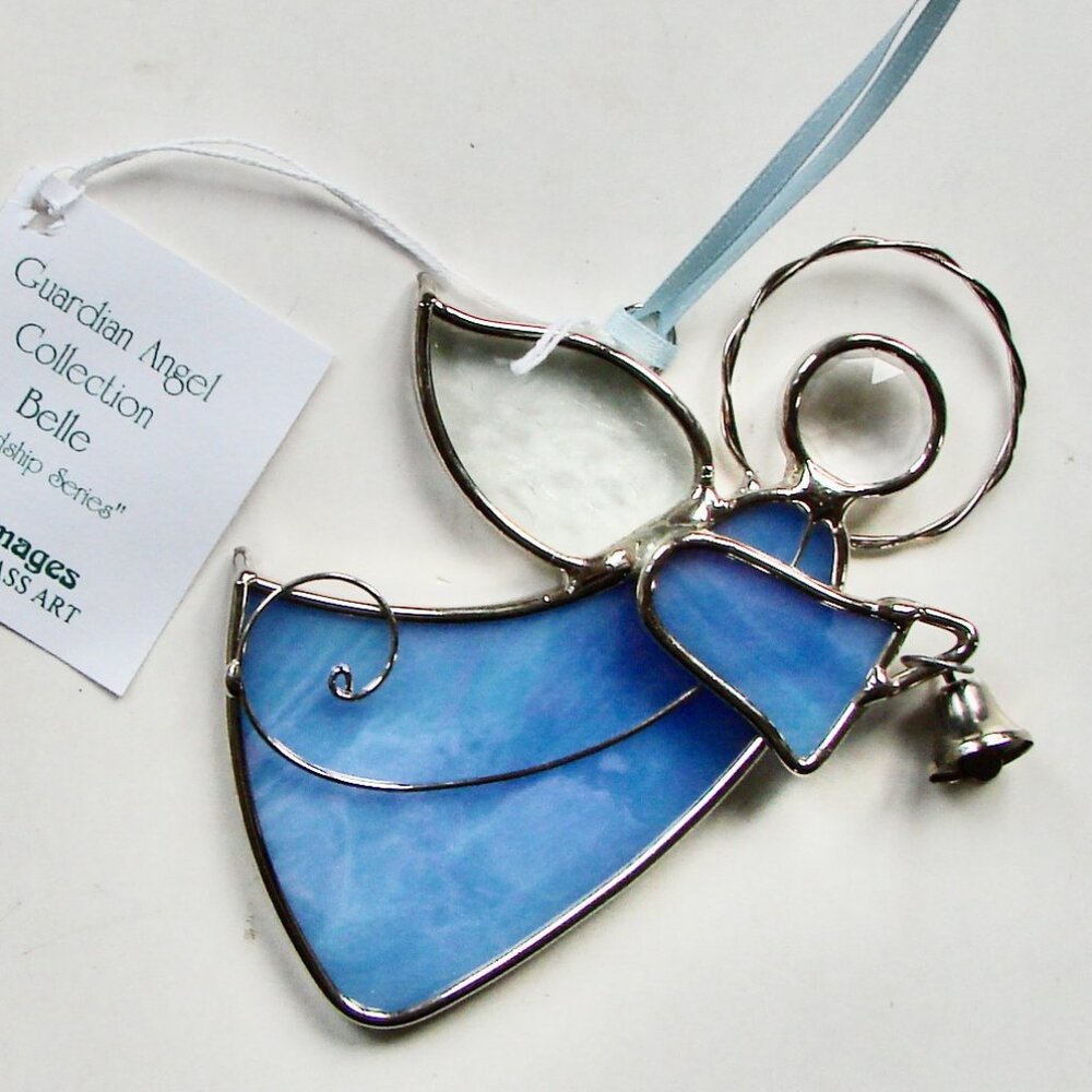 Guardian Angel Stained Glass Christmas Ornament Silver Metal Bell BRAND NEW NWT